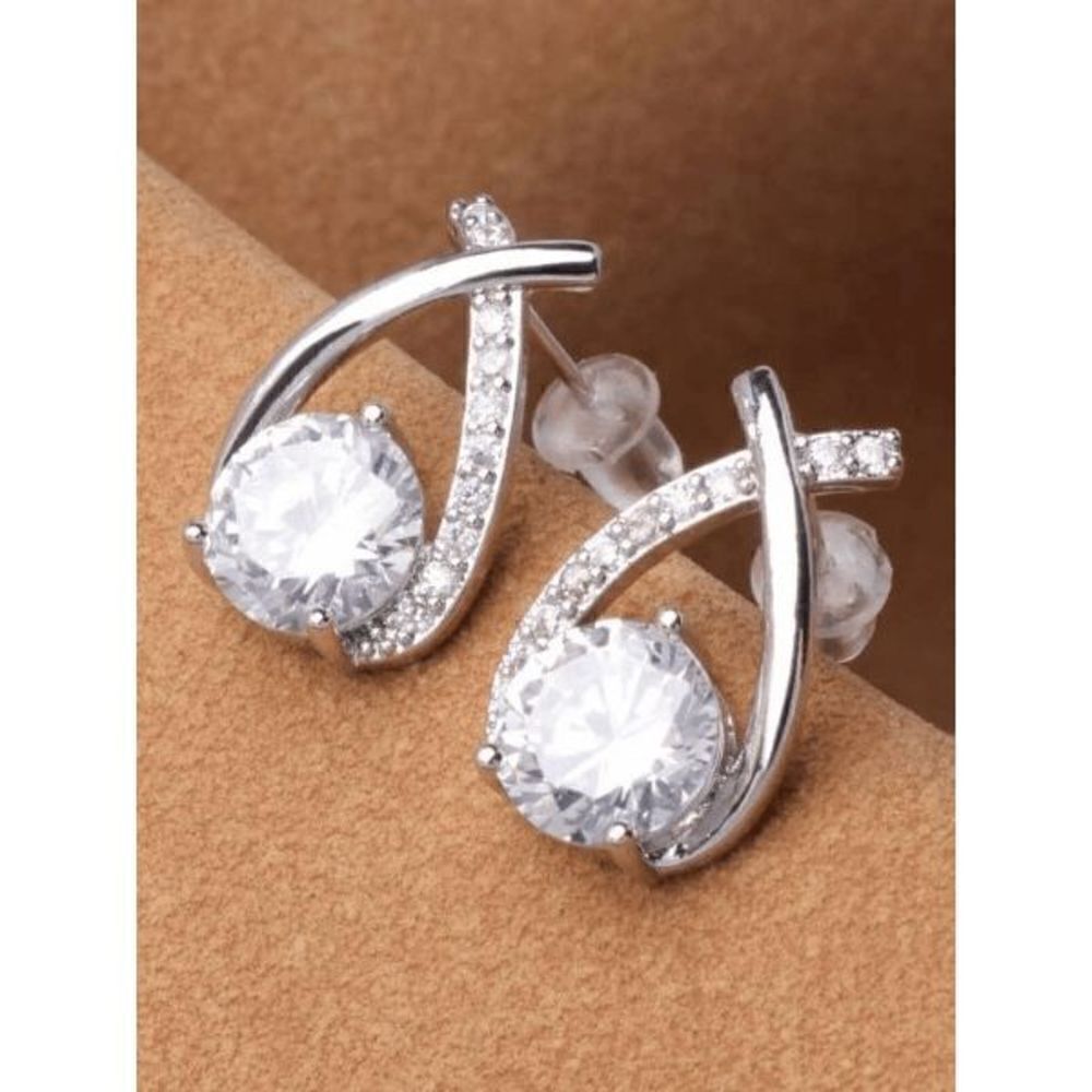 WHITE GOLD-PLATED DIAMOND STUD EARRINGS